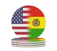 Sottobicchiere rotondo con bandiera della Bolivia degli Stati Uniti e base in sughero per la protezione del tavolo e la decorazione della casa, 4 pezzi