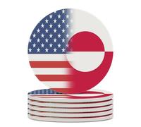 Sottobicchiere rotondo con bandiera della Groenlandia degli Stati Uniti e base in sughero per lavoretti, protezione da tavolo, decorazioni per la casa, 6 pezzi