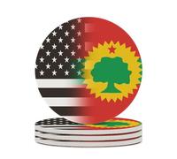 Sottobicchiere rotondo con bandiera della liberazione degli Stati Uniti in bianco e nero con base in sughero per lavoretti, protezione da tavolo, decorazioni per la casa, 4 pezzi