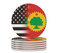 Sottobicchiere rotondo con bandiera della liberazione degli Stati Uniti in bianco e nero con base in sughero per lavoretti, protezione da tavolo, decorazioni per la casa, 6 pezzi