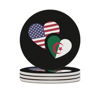Sottobicchiere rotondo con bandiera dell'Algeria e degli Stati Uniti, con base in sughero, per la protezione del tavolo, decorazioni per la casa, 4 pezzi