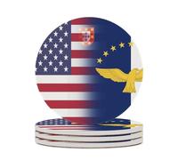 Sottobicchiere rotondo con bandiera delle Azzorre degli Stati Uniti e base in sughero per la protezione del tavolo e decorazioni per la casa, 4 pezzi