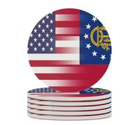 Sottobicchiere rotondo con bandiera dello stato della Georgia degli Stati Uniti con base in sughero per lavoretti, protezione da tavolo, decorazioni per la casa, 6 pezzi