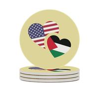 Sottobicchiere rotondo con bandiera palestinese degli Stati Uniti e base in sughero per la protezione del tavolo e la decorazione della casa, 4 pezzi