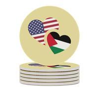 Sottobicchiere rotondo con bandiera palestinese degli Stati Uniti e base in sughero per la protezione del tavolo e la decorazione della casa, 6 pezzi