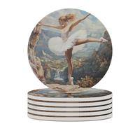 Sottobicchiere rotondo con base in sughero, motivo ballerina sulla scogliera, per lavoretti, protezione da tavolo, decorazione per la casa, 6 pezzi