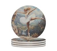 Sottobicchiere rotondo con base in sughero, motivo: ballerina sulla scogliera, per lavoretti, protezione da tavolo, decorazione per la casa, 4 pezzi