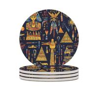 Sottobicchiere rotondo con stampa di simboli egiziani africani e base in sughero per lavoretti, protezione da tavolo, decorazioni per la casa, 4 pezzi