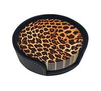 Sottobicchiere rotondo creativo a righe su leopardi (9,9 cm), in pelle PU, adatto per auto, cucina, ristorante, ufficio, ecc.