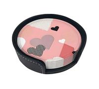 Sottobicchiere rotondo creativo astratto con grafico d'amore (9,9 cm), in pelle PU, adatto per auto, cucina, ristorante, ufficio, ecc.