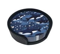 Sottobicchiere rotondo creativo con balena killer blu (9,9 cm), in pelle PU, adatto per auto, cucina, ristorante, ufficio, ecc.