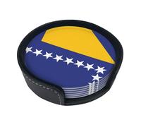 Sottobicchiere rotondo creativo con bandiera della Bosnia ed Erzegovina (9,9 cm), in pelle PU, adatto per auto, cucina, ristorante, ufficio, ecc.