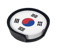 Sottobicchiere rotondo creativo con bandiera della Repubblica di Corea (9,9 cm), in pelle PU, adatto per auto, cucina, ristorante, ufficio, ecc.