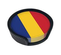 Sottobicchiere rotondo creativo con bandiera della Romania (9,9 cm), in pelle PU, adatto per auto, cucina, ristorante, ufficio, ecc.