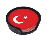 Sottobicchiere rotondo creativo con bandiera della Turchia (9,9 cm), in pelle PU, adatto per auto, cucina, ristorante, ufficio, ecc.