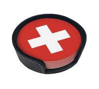 Sottobicchiere rotondo creativo con bandiera svizzera (9,9 cm), in pelle PU, adatto per auto, cucina, ristorante, ufficio, ecc.