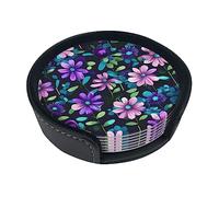 Sottobicchiere rotondo creativo con camelia viola (9,9 cm), in pelle PU, adatto per auto, cucina, ristorante, ufficio, ecc.