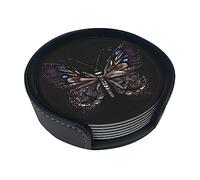 Sottobicchiere rotondo creativo con farfalla scienza (9,9 cm), in pelle PU, adatto per auto, cucina, ristorante, ufficio, ecc.