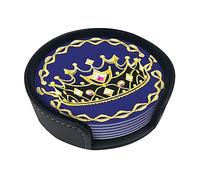 Sottobicchiere rotondo creativo con tiara fantasy (9,9 cm), in pelle PU, adatto per auto, cucina, ristorante, ufficio, ecc.