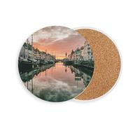 Sottobicchiere rotondo in ceramica - Porto di Copenaghen - Strato di sole Danimarca - 1 unità (108 x 108 mm)