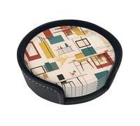 Sottobicchiere rotondo moderno e creativo della metà del secolo (9,9 cm), in pelle PU, adatto per auto, cucina, ristorante, ufficio, ecc.