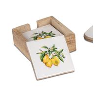 Sottobicchieri 4 Pezzo Zitronen 10x10cm Di Legno di Mango + Smalto FORMANO S25