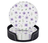 Sottobicchieri a forma di bocciolo di fiore viola per bevande con supporto, set di 6 sottobicchieri rotondi in pelle resistenti al calore, per proteggere il tavolo, decorazioni per la casa, cucina e r