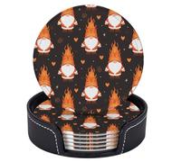 Sottobicchieri a forma di cuore arancione con gnomi dei cartoni animati per bevande con supporto, set di 6 sottobicchieri rotondi in pelle resistenti al calore, sottobicchieri per la protezione del ta