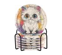 Sottobicchieri a forma di gatto americano a pelo corto con supporto, set di 6 sottobicchieri assorbenti per bevande, decorazione minimalista della cucina