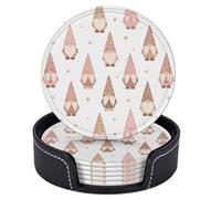 Sottobicchieri a forma di gnomi dei cartoni animati, con stella dorata, per bevande, con supporto, set di 6 sottobicchieri rotondi in pelle, resistenti al calore, per la protezione del tavolo, decoraz