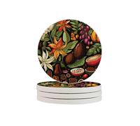 Sottobicchieri a forma di pianta di cacao, foglie e fiori, in diatomite, ad asciugatura rapida, per bevande, tazze rotonde, per tavolo, bar, decorazione per la casa