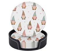 Sottobicchieri a forma di stella dorata con gnomi dei cartoni animati per bevande con supporto, set di 6 sottobicchieri rotondi in pelle resistenti al calore, per la protezione del tavolo, decorazioni