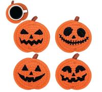Sottobicchieri a forma di zucca all'uncinetto, fatti a mano | 4 cuscinetti assorbenti antiscivolo per decorazione da viaggio