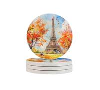 Sottobicchieri ad acquerello Torre Eiffel Autunno Parigi Sottobicchieri assorbenti in diatomite ad asciugatura rapida Tappetino per bevande Tazze rotonde Pad per tavolo Bar Decorazione per la casa