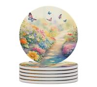 Sottobicchieri assorbenti, 6 pezzi, motivo a farfalla con fiori per la protezione del tavolo, adatti a diversi tipi di tazze, tavolo in legno, arredamento per la casa alla moda, 4 pollici