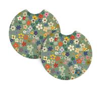 Sottobicchieri assorbenti per auto con motivo floreale a margherita, portabicchieri carini con motivo floreale verde salvia, sottobicchieri con intaglio per le dita, cuscinetti antiurto per bottiglie