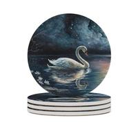 Sottobicchieri assorbenti per bevande, 4 pezzi, dipinto ad del paesaggio del lago dei cigni, sottobicchieri in ceramica per tavolo in legno, adatti a diversi tipi di tazze, arredamento per
