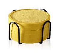 Sottobicchieri assorbenti per Bevande con Supporto - Confezione da 6, sottobicchieri in Silicone con Rivestimento in Morbido Feltro, in Blu(Yellow,10cm)
