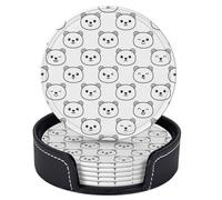 Sottobicchieri bianchi con facce di orsi dei cartoni animati per bevande con supporto, set di 6 sottobicchieri rotondi in pelle resistenti al calore, per proteggere il tavolo, arredamento per la casa,