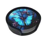 Sottobicchieri blu con farfalla e bambù per bevande, set di 6 sottobicchieri in pelle per tazza da tè per tazza da cucina bar decorazione per la casa regalo di inaugurazione della casa