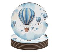 Sottobicchieri blu con mongolfiera da 6,6 cm, 6 pezzi, antiscivolo, universali, portabicchieri per auto, set di accessori per interni dell'auto, unisex