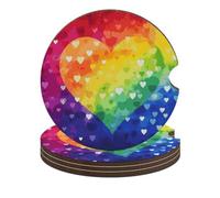 Sottobicchieri colorati arcobaleno con cuore e scritta "Love", 6,6 cm, 4 pezzi, antiscivolo, universali, portabicchieri per auto, set di accessori per interni dell'auto, unisex