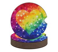 Sottobicchieri colorati arcobaleno con cuore e scritta "Love", 6 pezzi, antiscivolo, universali, per portabicchieri dell'auto, set di accessori per interni dell'auto, unisex