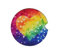Sottobicchieri colorati arcobaleno con cuore e scritta "Love Heart", 6,6 cm, 1 pezzo, antiscivolo, universali, per portabicchieri dell'auto, set di accessori per interni dell'auto, unisex