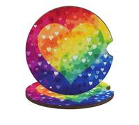 Sottobicchieri colorati arcobaleno con cuori e cuori da 6,6 cm, 2 pezzi, antiscivolo, universali, per portabicchieri dell'auto, set di accessori per interni dell'auto, unisex