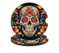 Sottobicchieri colorati con teschio di zucchero da 6,6 cm, 2 pezzi, antiscivolo, universali, per portabicchieri dell'auto, set di accessori per interni dell'auto, unisex