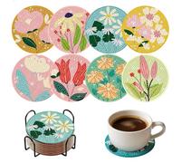 Sottobicchieri con Diamanti con Supporto, 8 Pezzi Sottobicchiere con Disegno di Fioriper Pittura a Diamante 5D DIY, Acrilico Sottobicchieri Fai, per Tavolo da tè, Tazze da Caffè, Tazze da Vino