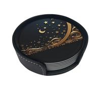 Sottobicchieri con sfondo dorato e luna crescente per bevande, set di 6 sottobicchieri in pelle per tazza da tè per tazza da cucina bar decorazione per la casa regalo di inaugurazione della casa