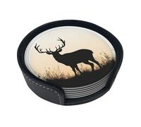 Sottobicchieri con silhouette di cervo per bevande, set di 6 sottobicchieri in pelle per tazza da tè per tazza da cucina, bar, decorazione per la casa, regalo di inaugurazione della casa
