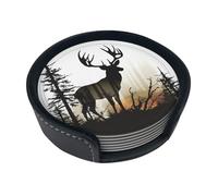 Sottobicchieri con silhouette di cervo per bevande, set di 6 sottobicchieri in pelle per tazza da tè per tazza da cucina, bar, decorazione per la casa, regalo di inaugurazione della casa